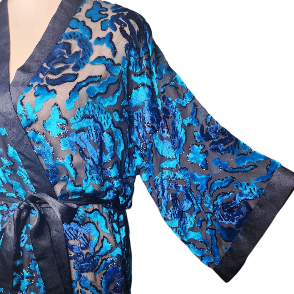 Vintage 90s Victoria's Secret Gold Label Burnout Velvet Kimono Robe Whimsigoth - Picture 3 of 13